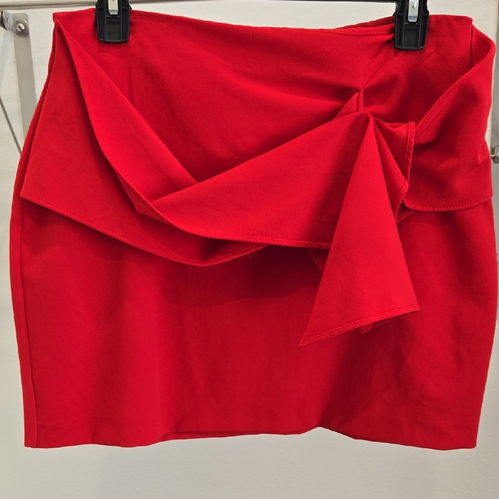 Zara Bright Red Draped Tie-Front Mini Skirt